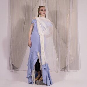 Blue Off-Shoulder Trumpet Gown